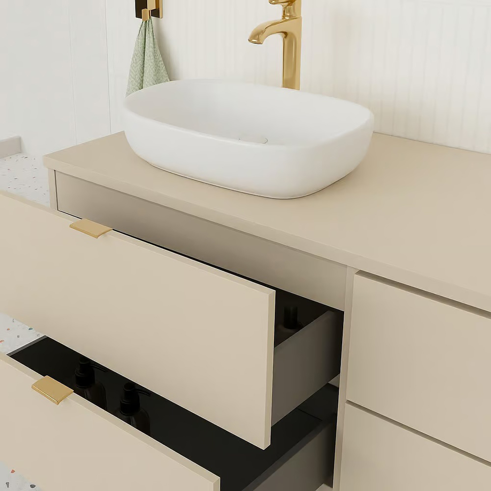 Impact Furniture Dalia 2 Drawer Beige Wall Hung Countertop Vanity Unit 600mm Image 4