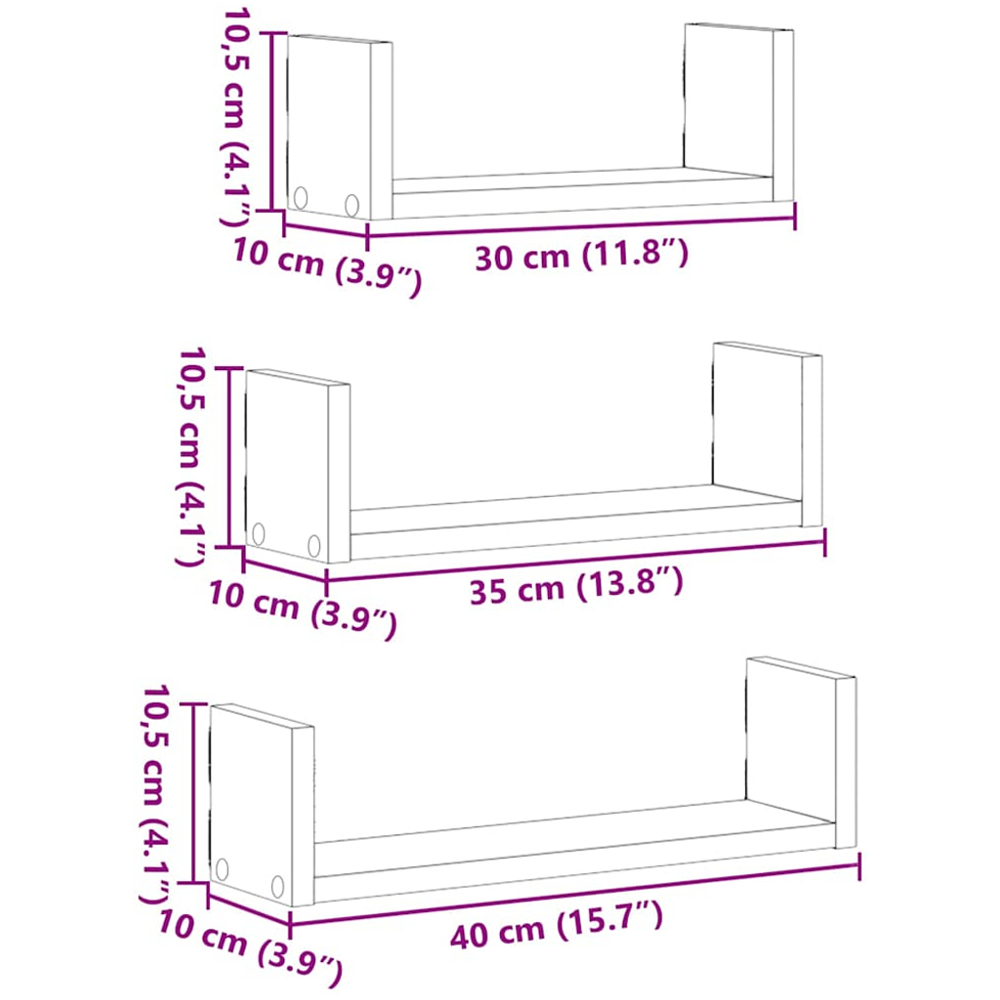 vidaXL Set of 3 Concrete Grey Floating Wall Shelf Image 9