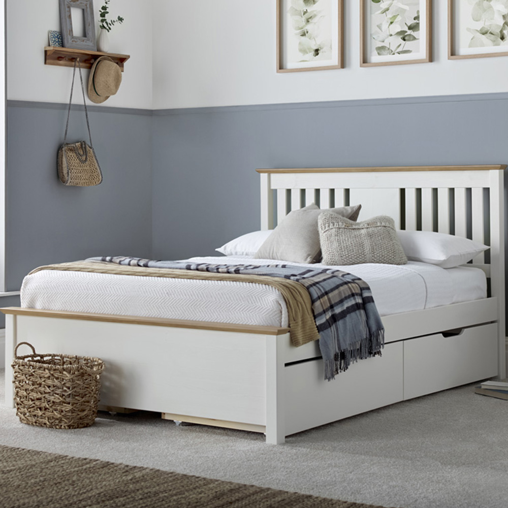 Chester Double Stone White and Oak 4 Drawer Storage Bed Frame Image 1