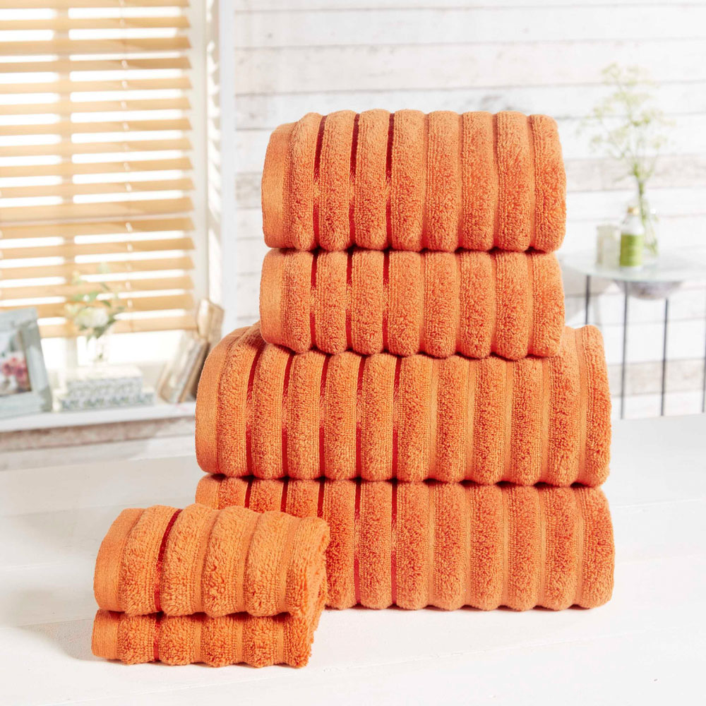 Rapport Home Orange Ribbed Cotton Bath Towel Image 2