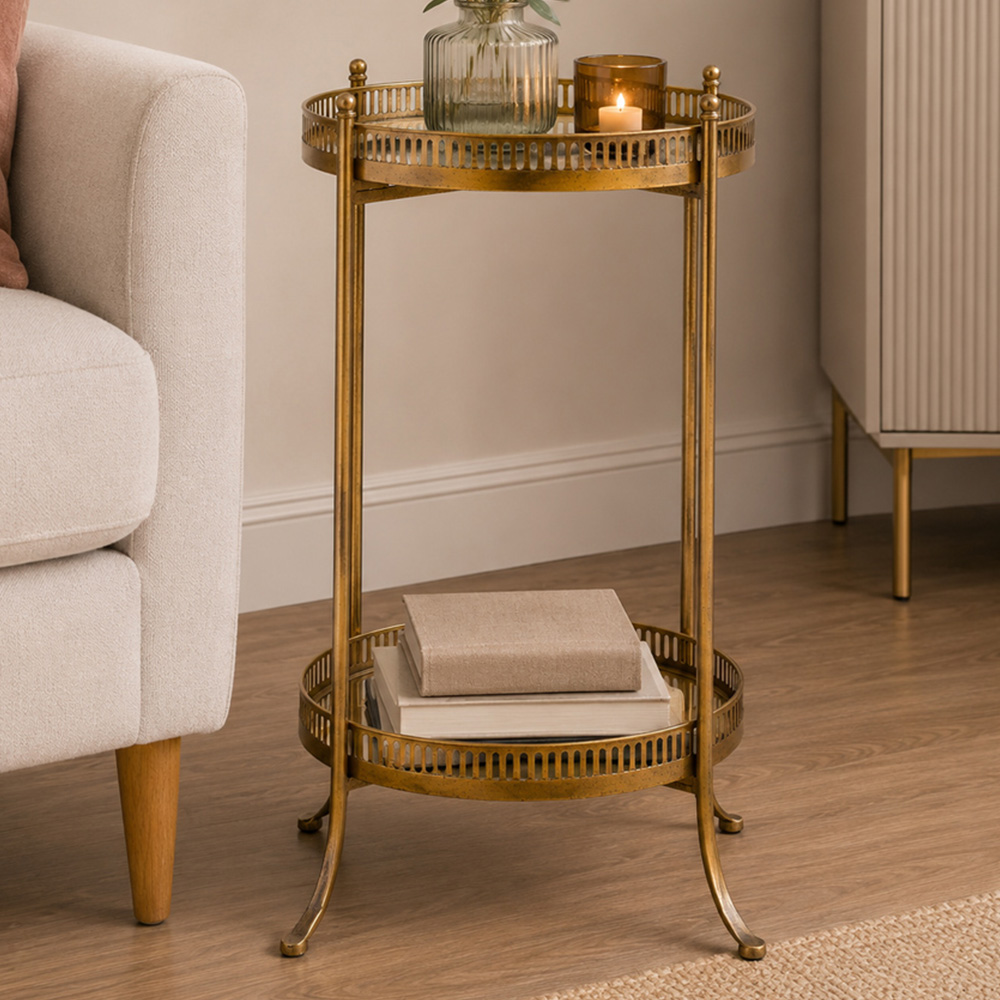 Premier Housewares Reza Gold Finish Mirrored Tray Table Image 1