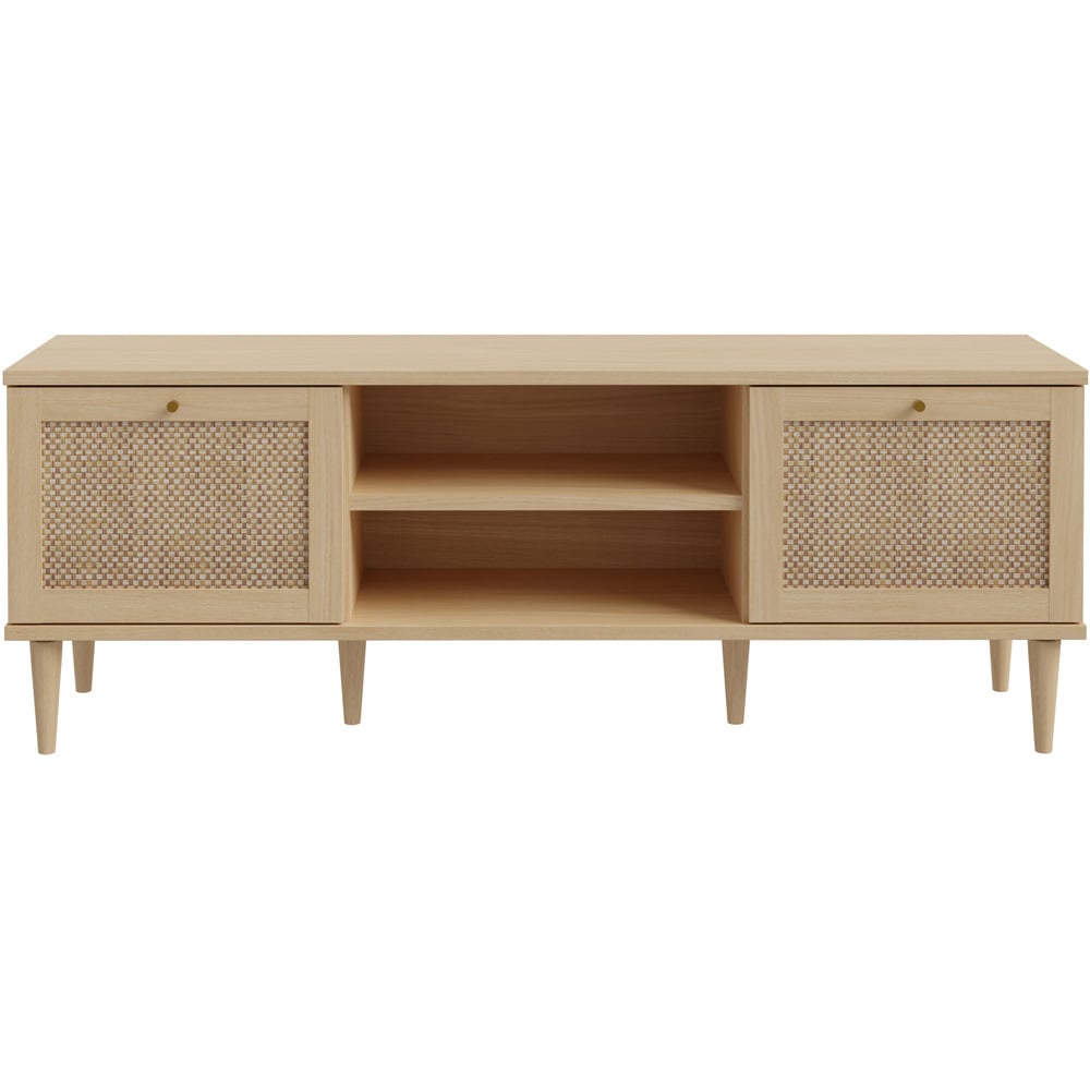 Florence Calasetta 2 Door 2 Shelf Light Oak Rattan TV Unit Image 3