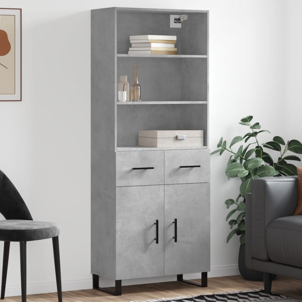vidaXL 2 Door 2 Drawer 3 Shelf Concrete Grey Highboard Image 1