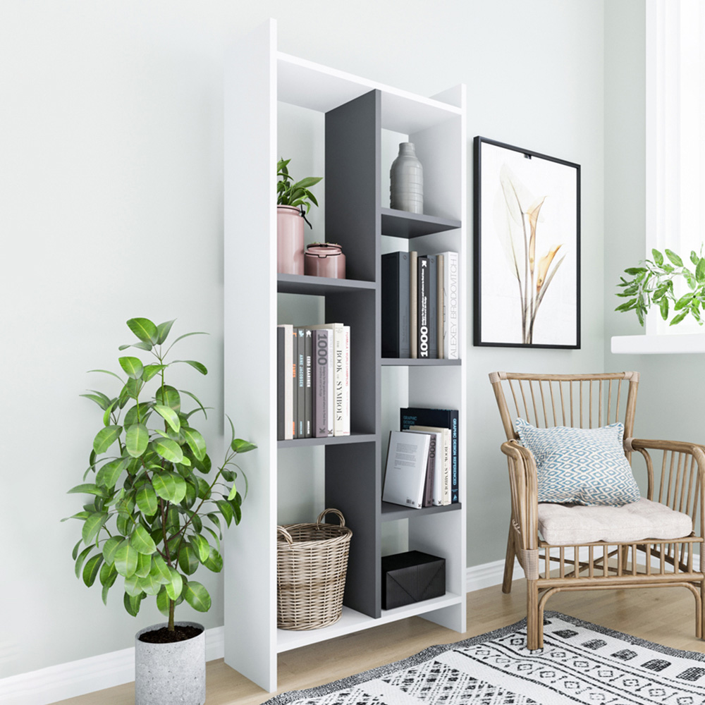 Decorotika Eden 7 Shelf White and Anthracite Freestanding Bookcase Image 1