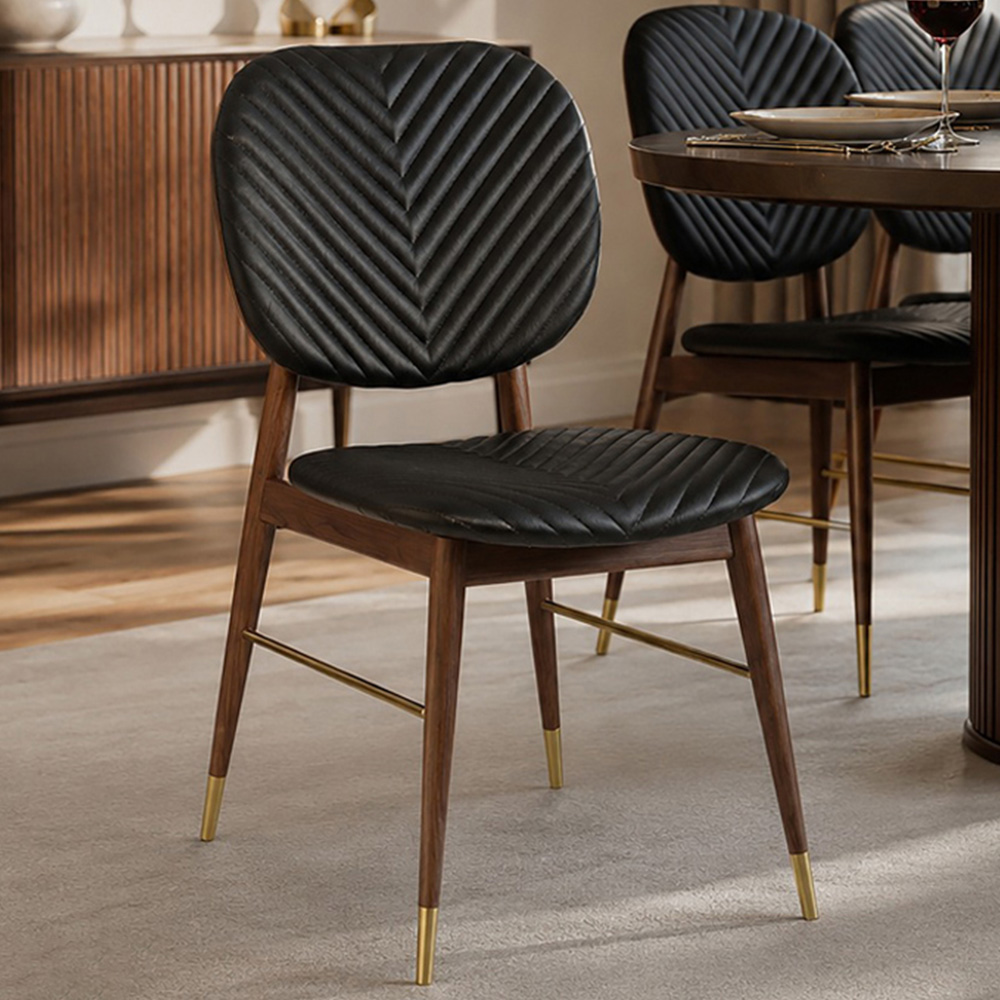 Premier Housewares Kenso Black Leather and Walnut Wood Dining Chair Image 1