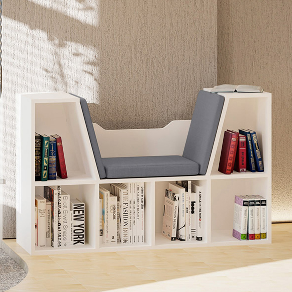 HOMCOM Multi Shelf White Bookcase with Seat Image 1