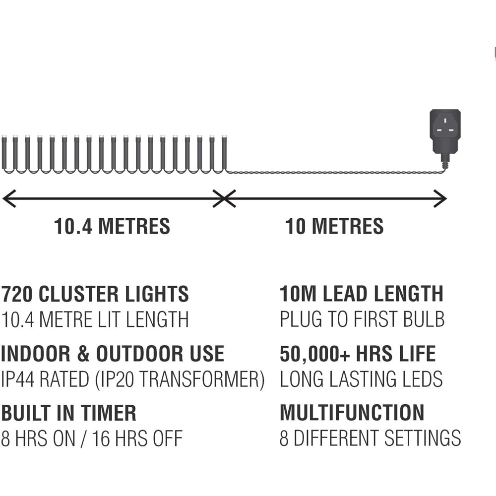 Shatchi 720 Warm White LED Multifunction Green Cable Christmas Cluster Light 10.8m Image 3