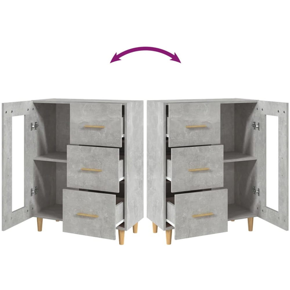 vidaXL Single Glass Door 3 Drawer Concrete Grey Wooden Sideboard Image 7