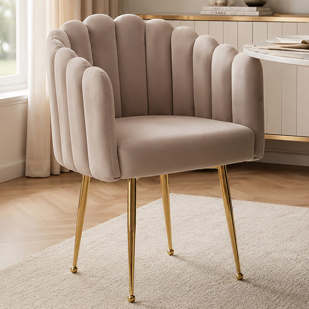 Premier Housewares Bari Mink Velvet Scalloped Dining Chair Image 1