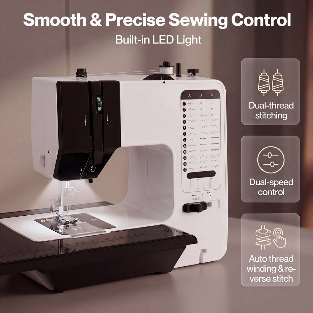 Spector EL1001-WH-UK White Mini Portable Electric Pedal Sewing Machine 9W Image 8