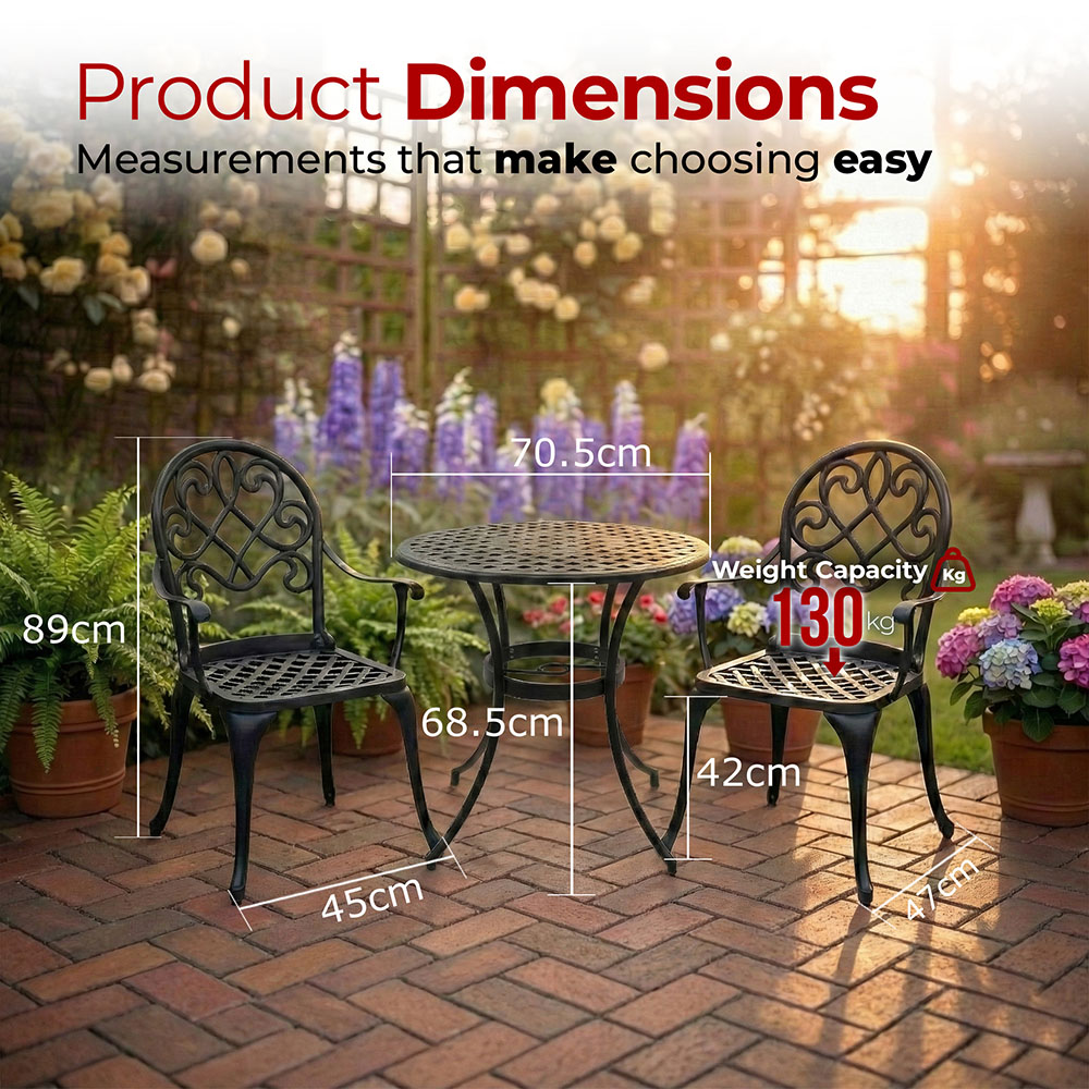 Centurion Supports Prego 2 Seater Black Aluminium Bistro Set with Table Image 9