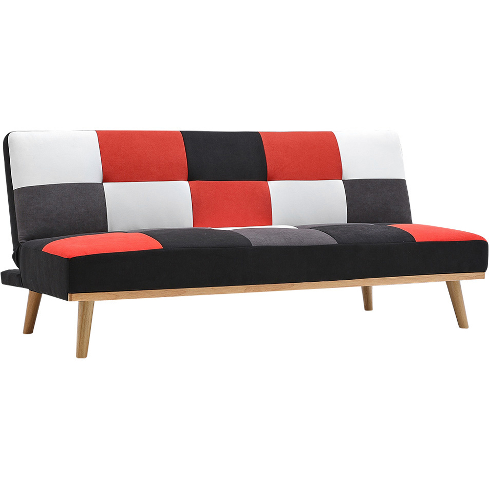 H&O Direct 3 Seater Red and Multicolour Checkered Sofa Bed Image 2