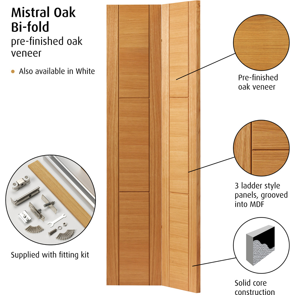 JB Kind Mistral Contemporary Oak Bi-Fold Internal Door 1981 x 762mm Image 5