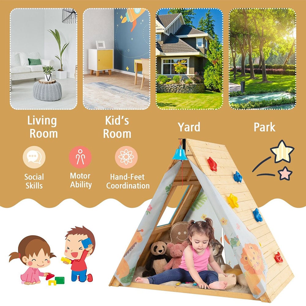 Costway Children Climbing Playhouse with Front Bell and Window Image 5
