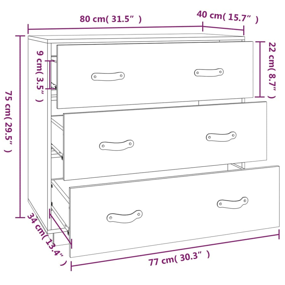 vidaXL 3 Door Grey Wooden Sideboard Image 9