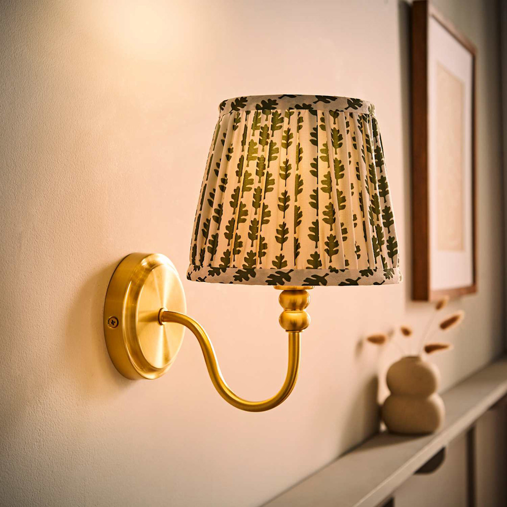 ValueLights Binky Green Floral Shade Gold Rechargeable Wall Light with Bulb Image 6