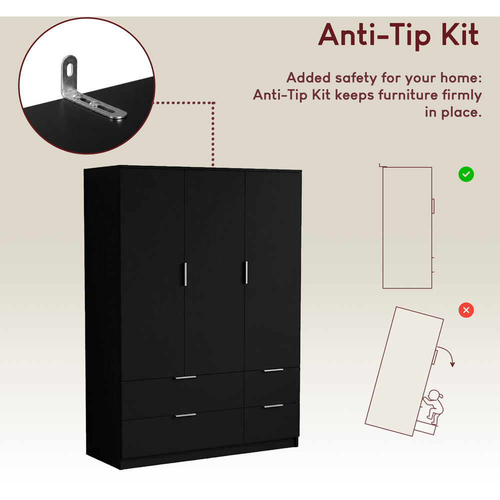 VIDA DESIGNS Trega 3 Door 4 Drawer Black Wardrobe Image 8