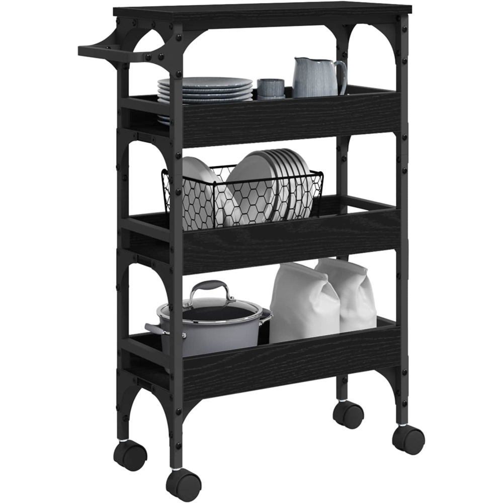 vidaXL 3 Shelf Black Oak Kitchen Trolley with Handle Image 3