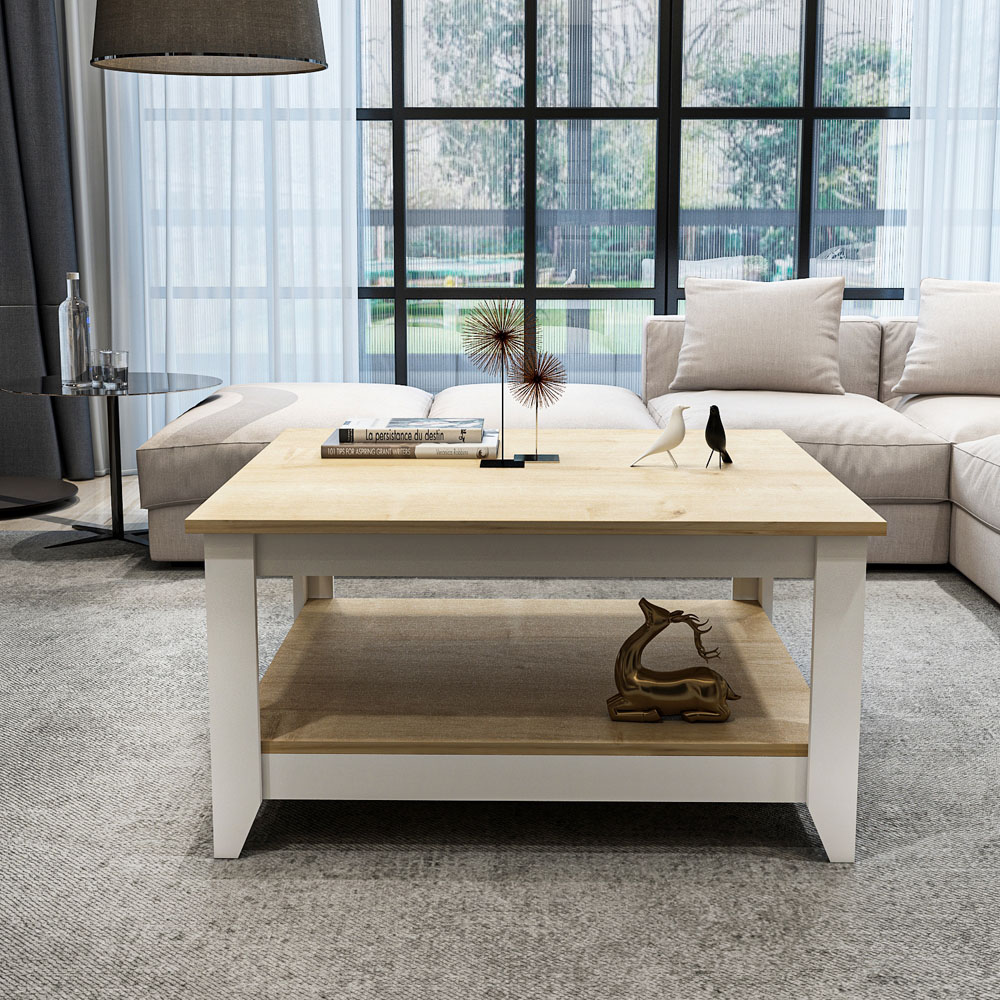 Decorotika Lea Single Shelf Sapphire Oak and White Coffee Table Image 6