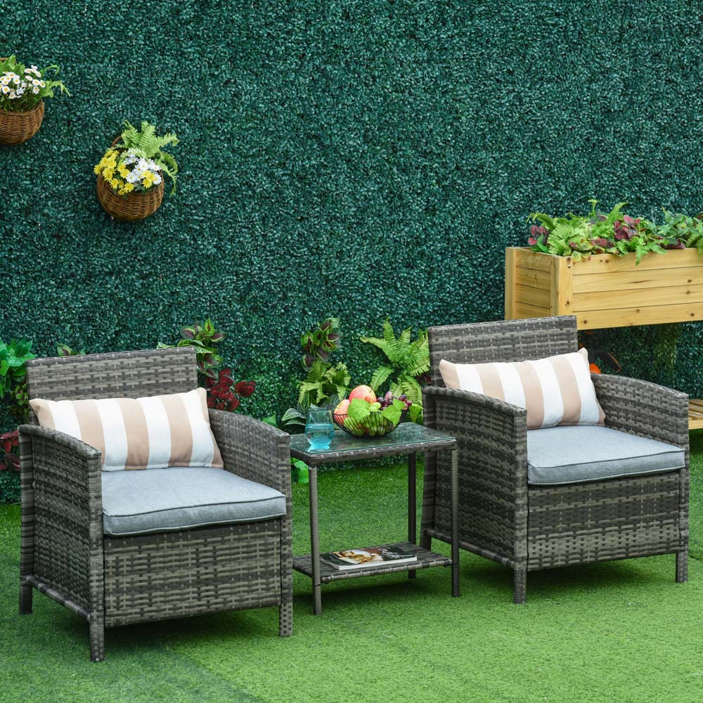 Outsunny 2 Seater Grey Rattan Lounge Set Image 1