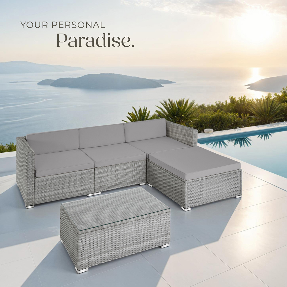 tectake Florence 4 Seater Light Grey and Dark Grey Rattan Garden Lounge Set Image 8