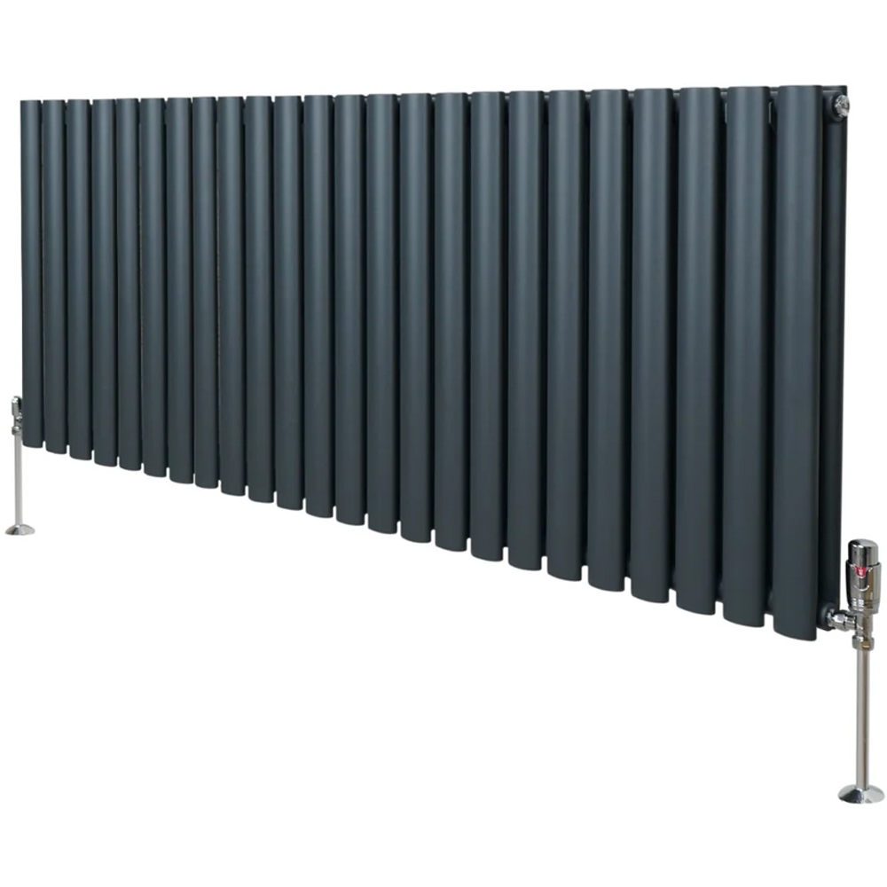 Monster Shop 6440BTU Anthracite Grey Oval Column Radiator and Valves 600 x 1440mm Image 3