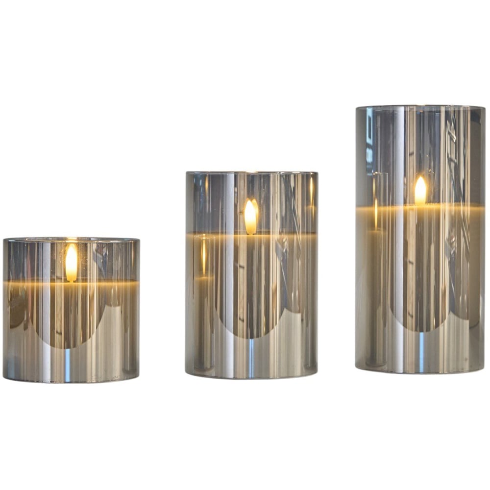 Set of 3 Smoked LED Hurricane Candles - Smoked Image 1