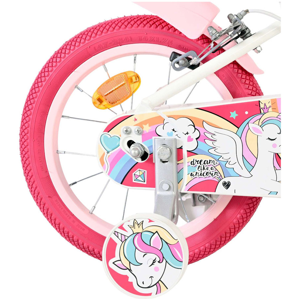 Volare Unicorn Kids 14 inch White and Pink Bike with Stabilisers Doll Seat and Basket Image 7