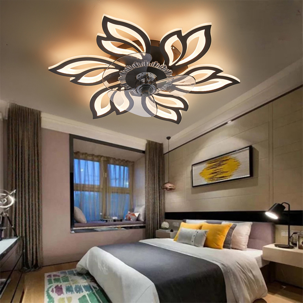 Living and Home Black Flower Design Ceiling Fan Light with Remote Control and Bluetooth 26 inch Image 8