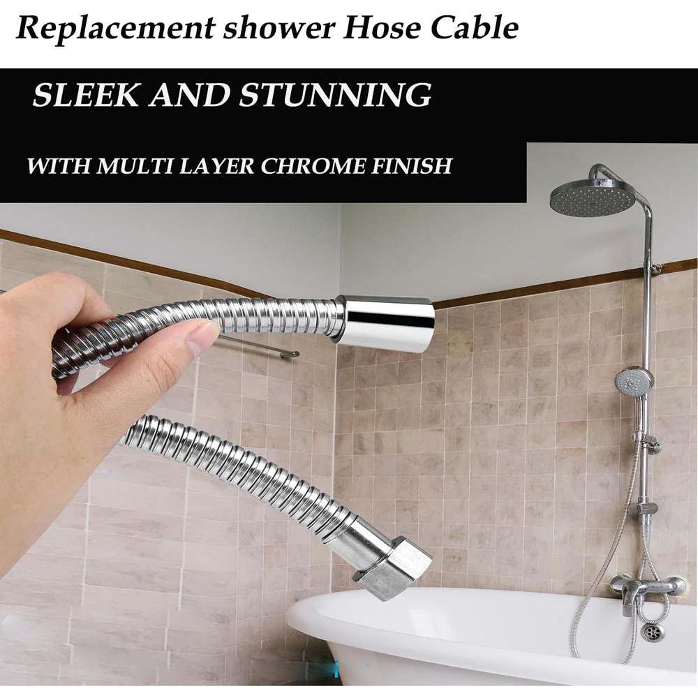 ATEK Stainless Steel Chrome Flexible Replacement Shower Hose with Washer 1.5m Image 3
