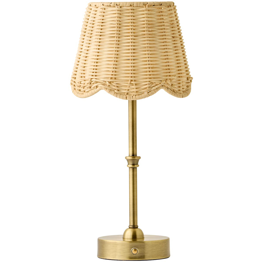 ValueLights Lowe Natural Rattan Taper Shade Brushed Gold Rechargeable Table Lamp with Bulb Image 1