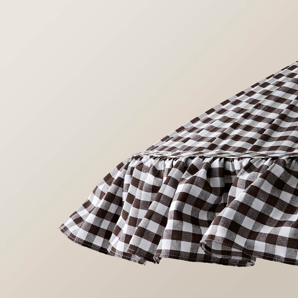 ValueLights Wren Brown Gingham Patterned Ruffle Skirt Trim Ceiling Shade Image 4