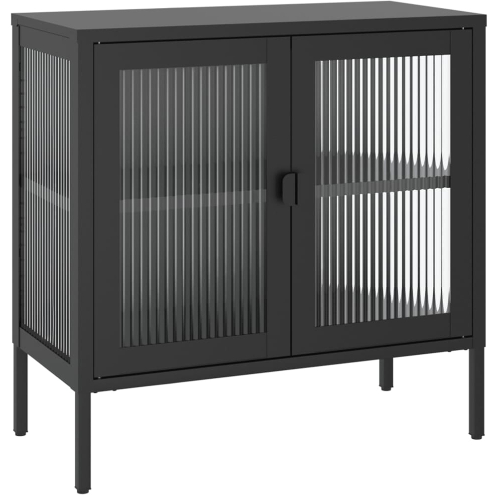 vidaXL 2 Glass Door 2 Shelf Black Wooden Sideboard Image 2