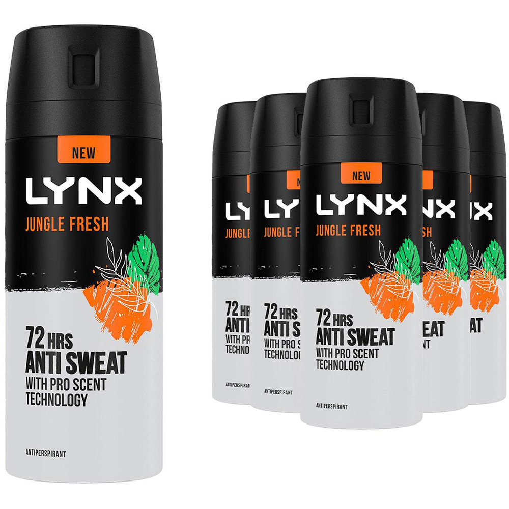 Lynx Jungle Fresh 72 HRS Anti-Sweat Anti-Perspirant Body Spray 150ml 6 Pack Image 1