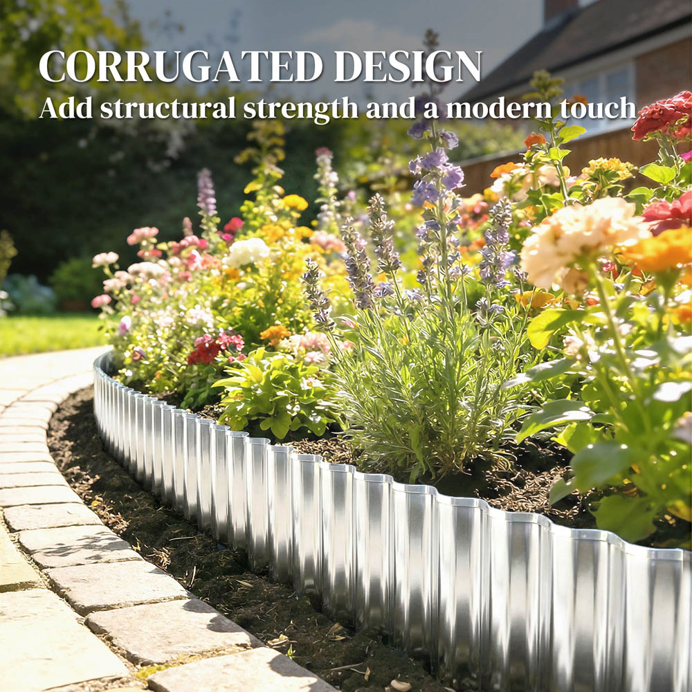 Outsunny Silver Metal Garden Edging 8 inch x 21.3ft Image 7