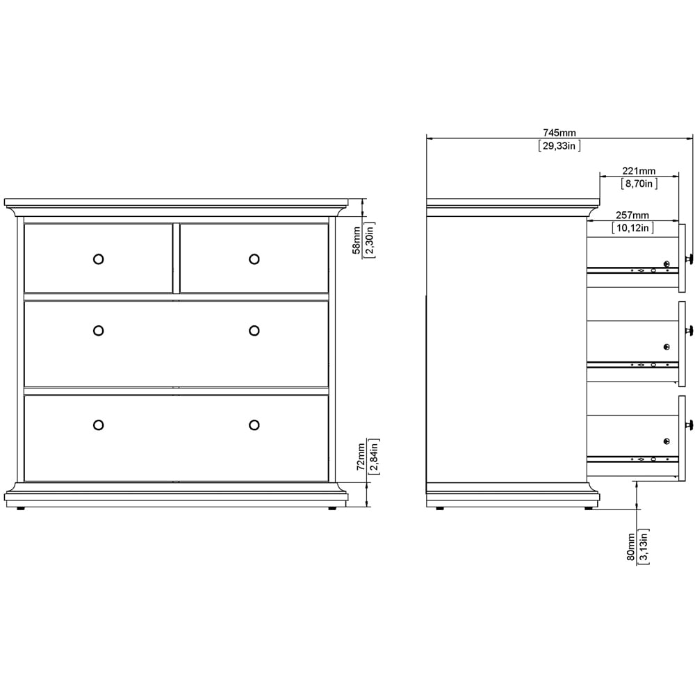 Florence Paris 4 Drawer Matt Grey Chest of Drawers Image 8