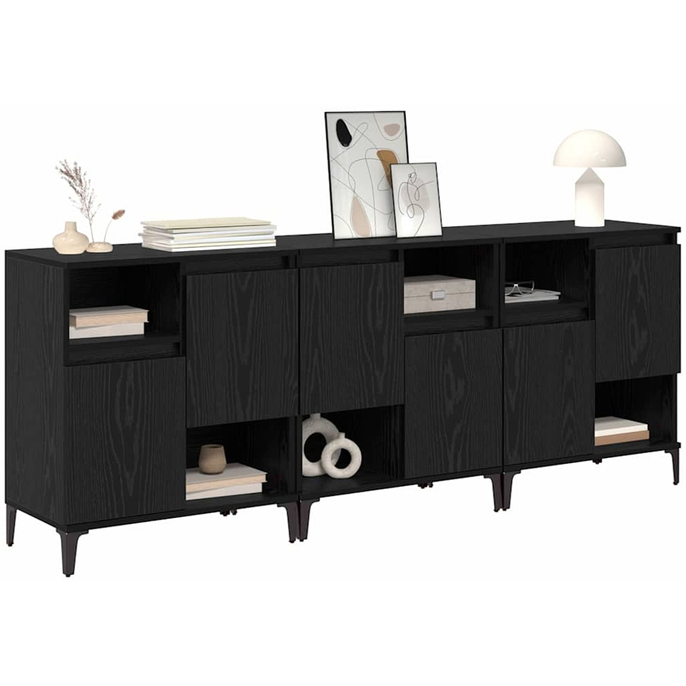 vidaXL 2 Door 2 Shelf Black Compact Sideboard Set of 3 Image 3