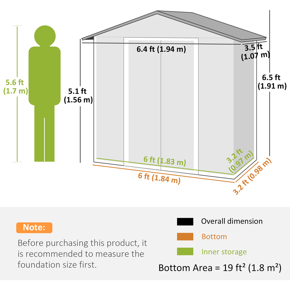 Outsunny 6 x 3.2ft Dark Grey Galvanised Steel Garden Storage Shed Image 9