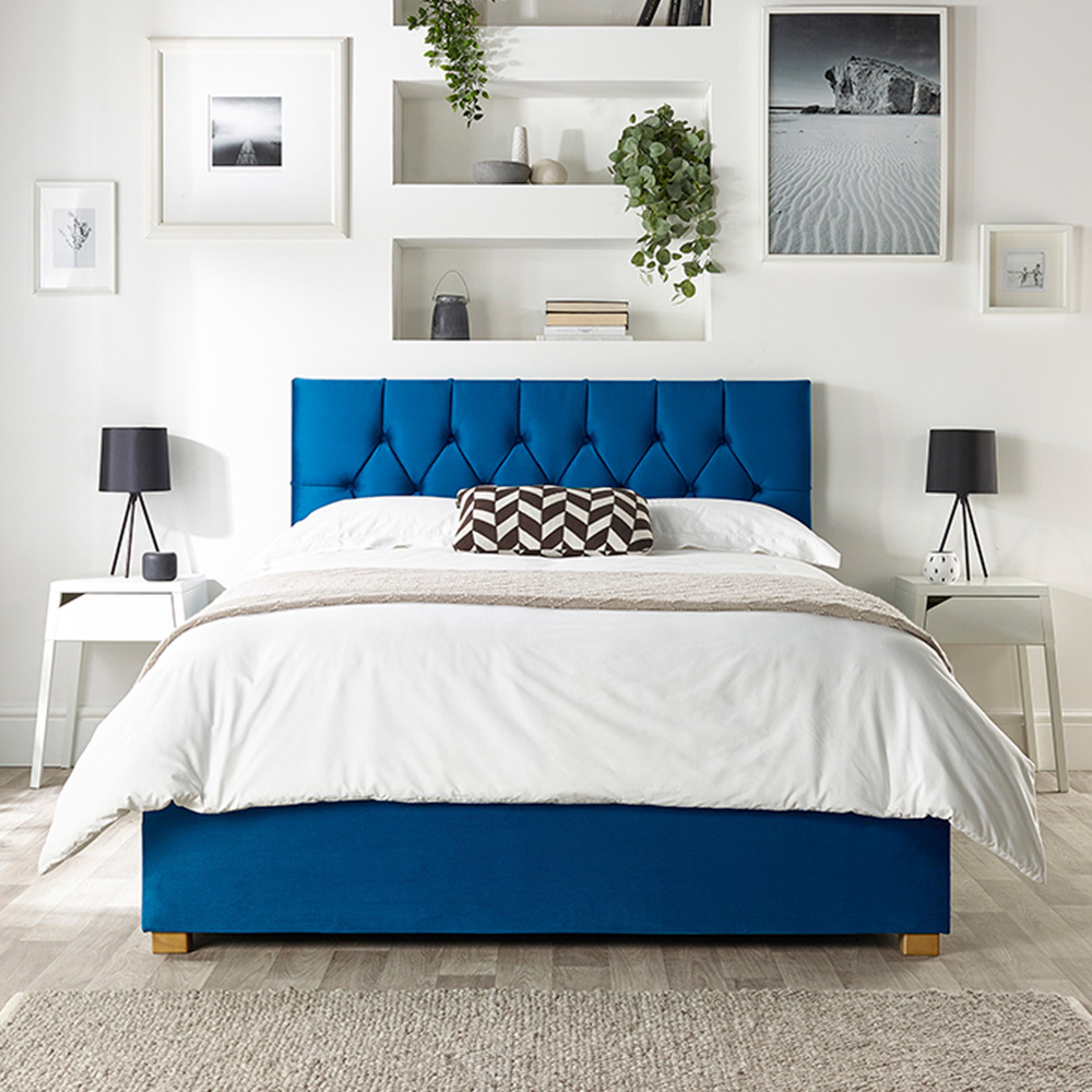 Navy velvet shop double bed