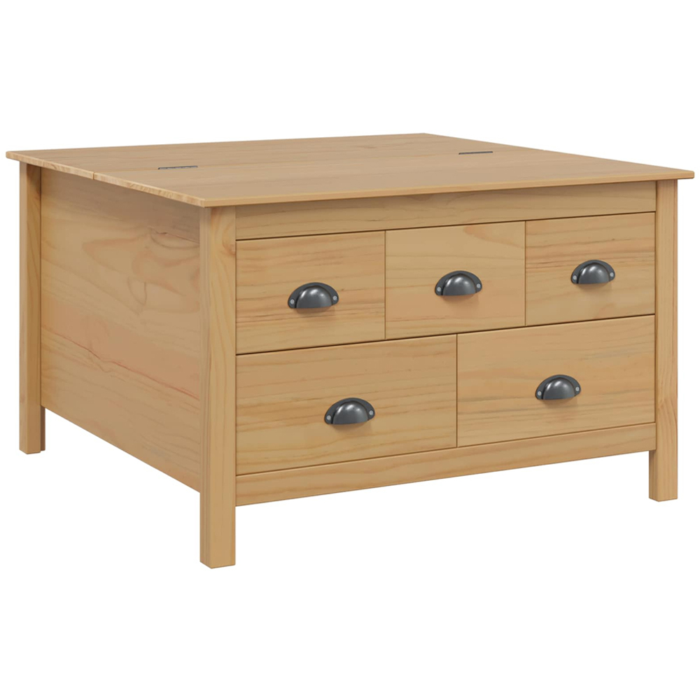 vidaXL Hill 5 Drawer Honey Brown Solid Pine Wood Coffee Table Image 2