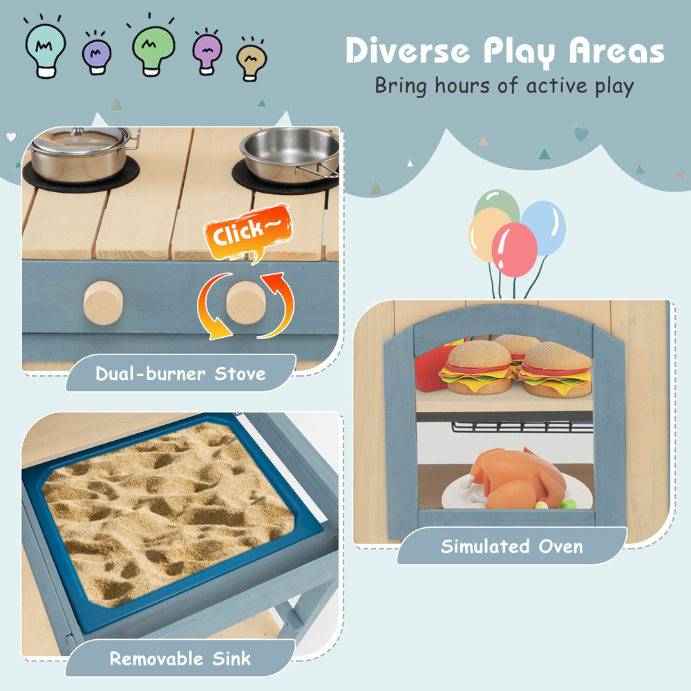 Costway 2-in-1 Kids Outdoor Mud Kitchen with Metal Baskets and Storage Bag Image 5