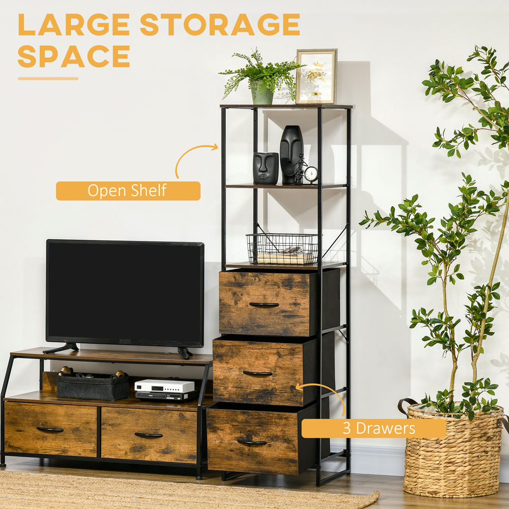 Portland 3 Drawer 2 Shelf Rustic Brown Tall Bookcase Image 5
