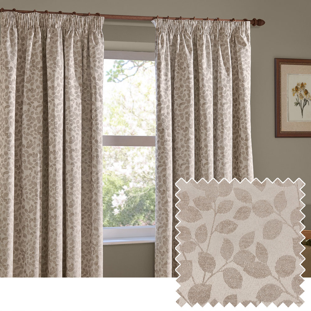 Wylder Grace Leaf Natural Jacquard Fully Lined Pencil Pleat Curtains 168 x 183cm Image 2
