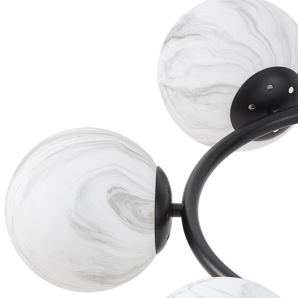 Living and Home Screw E27 Black and White 6 Marble Effect Glass Semi Flush Mount Ceiling Light Image 4