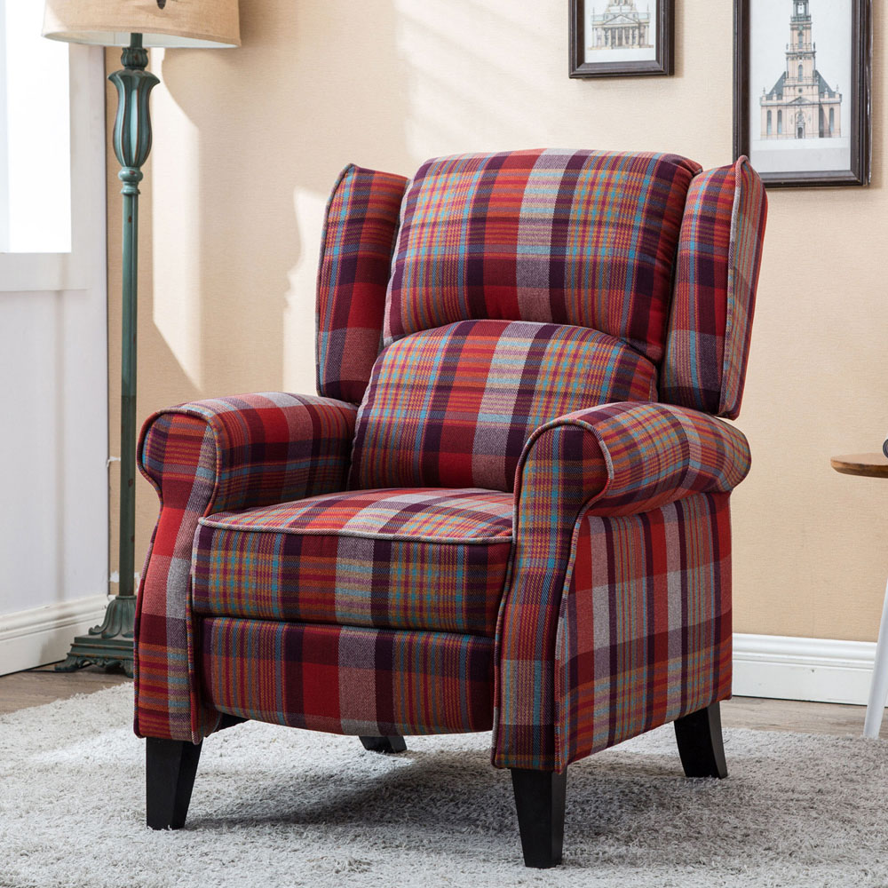 Furniture Online Eaton Red Wing Back Checkered Recliner Chair Image 8