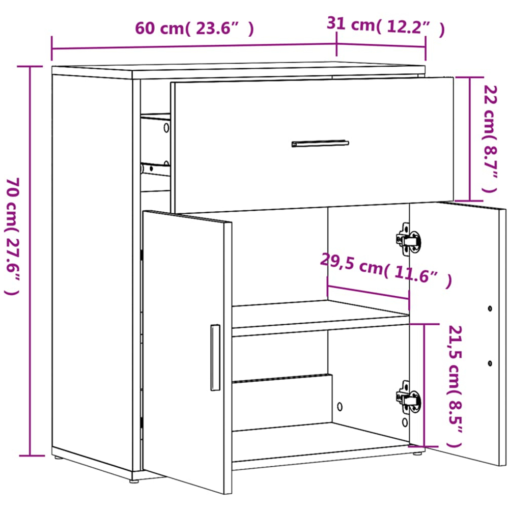 vidaXL 2 Door Single Drawer White Sideboard Set of 2 Image 9