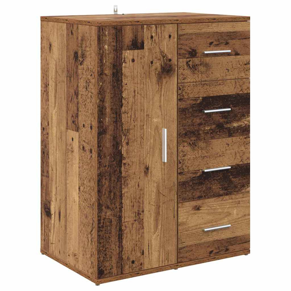vidaXL Single Door 4 Drawer Old Wood Sideboard Set of 2 Image 7
