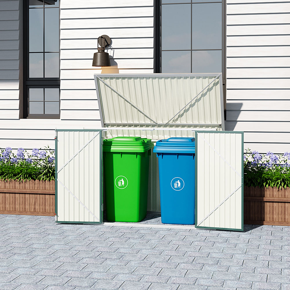 H&O Direct 5.8 x 3.4ft Green Metal Pent Garden Storage Shed with Hinged Lid Image 3