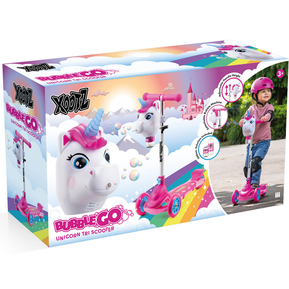 Xootz Kids White Unicorn Bubble Go Foldable Tri-Scooter Image 3