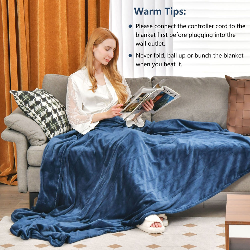 Costway Blue Electric Heated Blanket with 4 Heating Levels Image 5